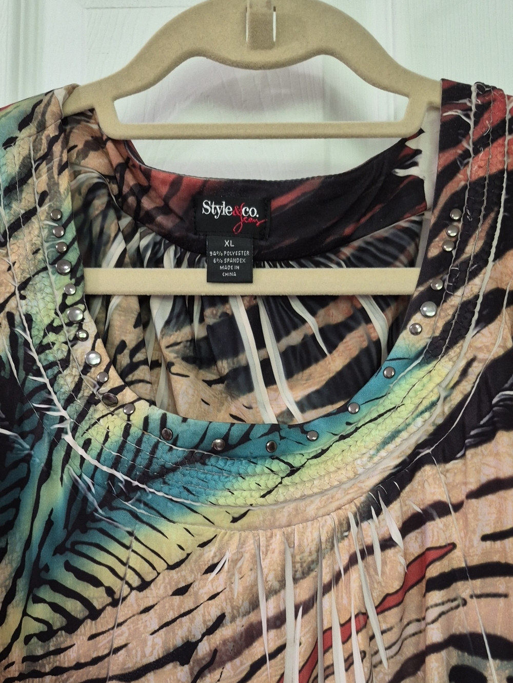 Like New Style & Co. Women's Multi-Color Zebra Print Short Sleeve Tunic Top- XL - Picture 2 of 4
